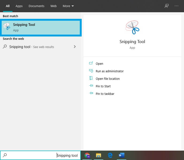 راه دسترسی و اجرای برنامه Snipping tool